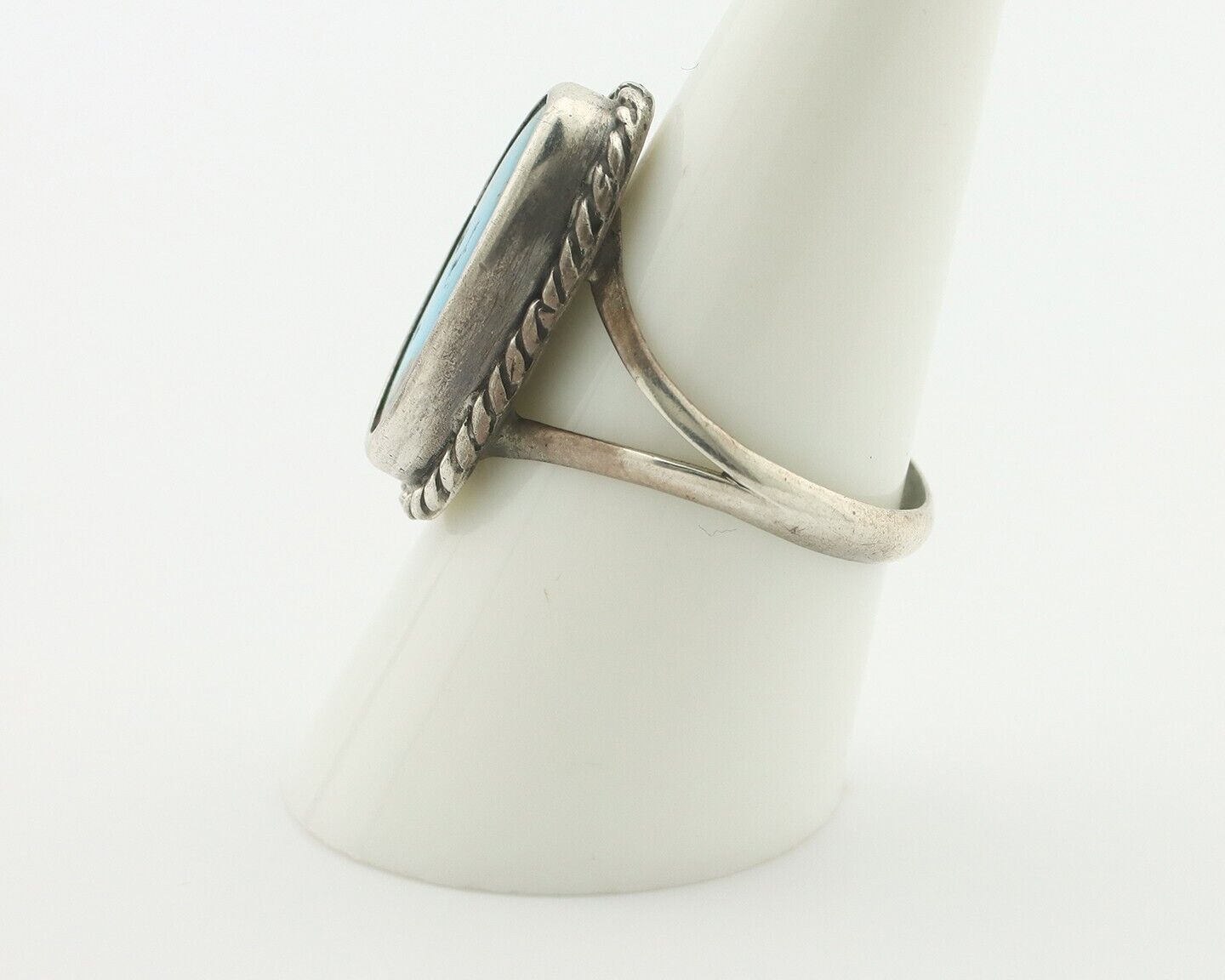 Navajo Ring .925 Silver Natural Blue Turquoise Signed Native Artist C.80's