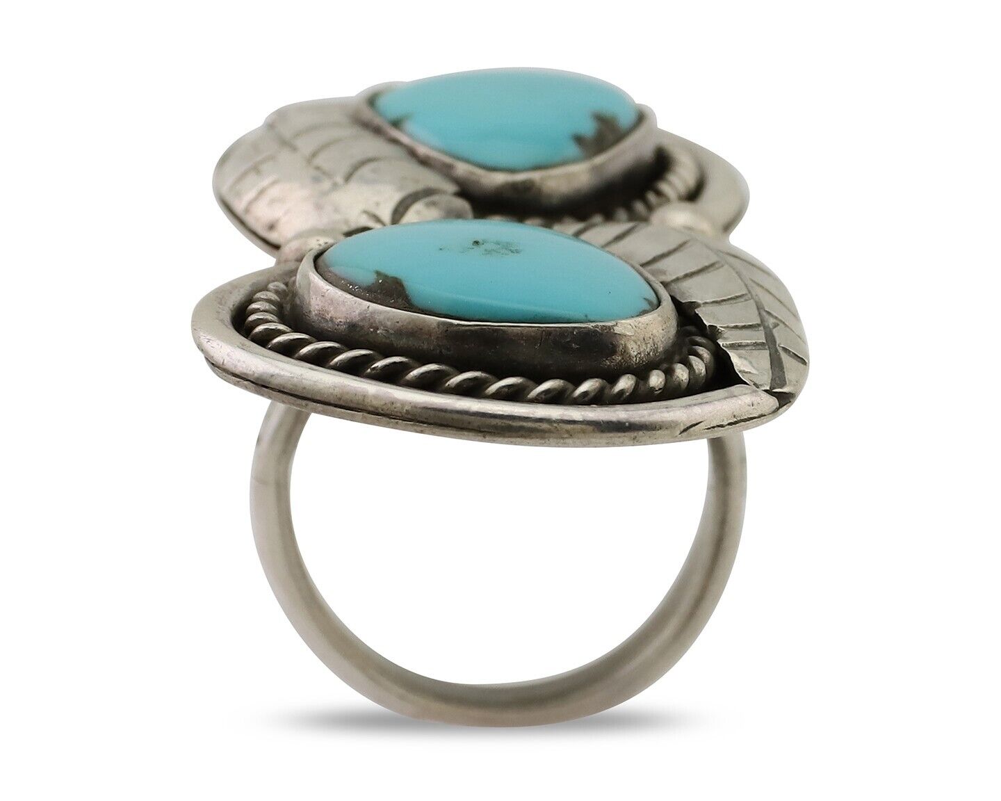 Navajo Handmade Ring 925 Silver Natural Tuquoise Native American Artist C.80's
