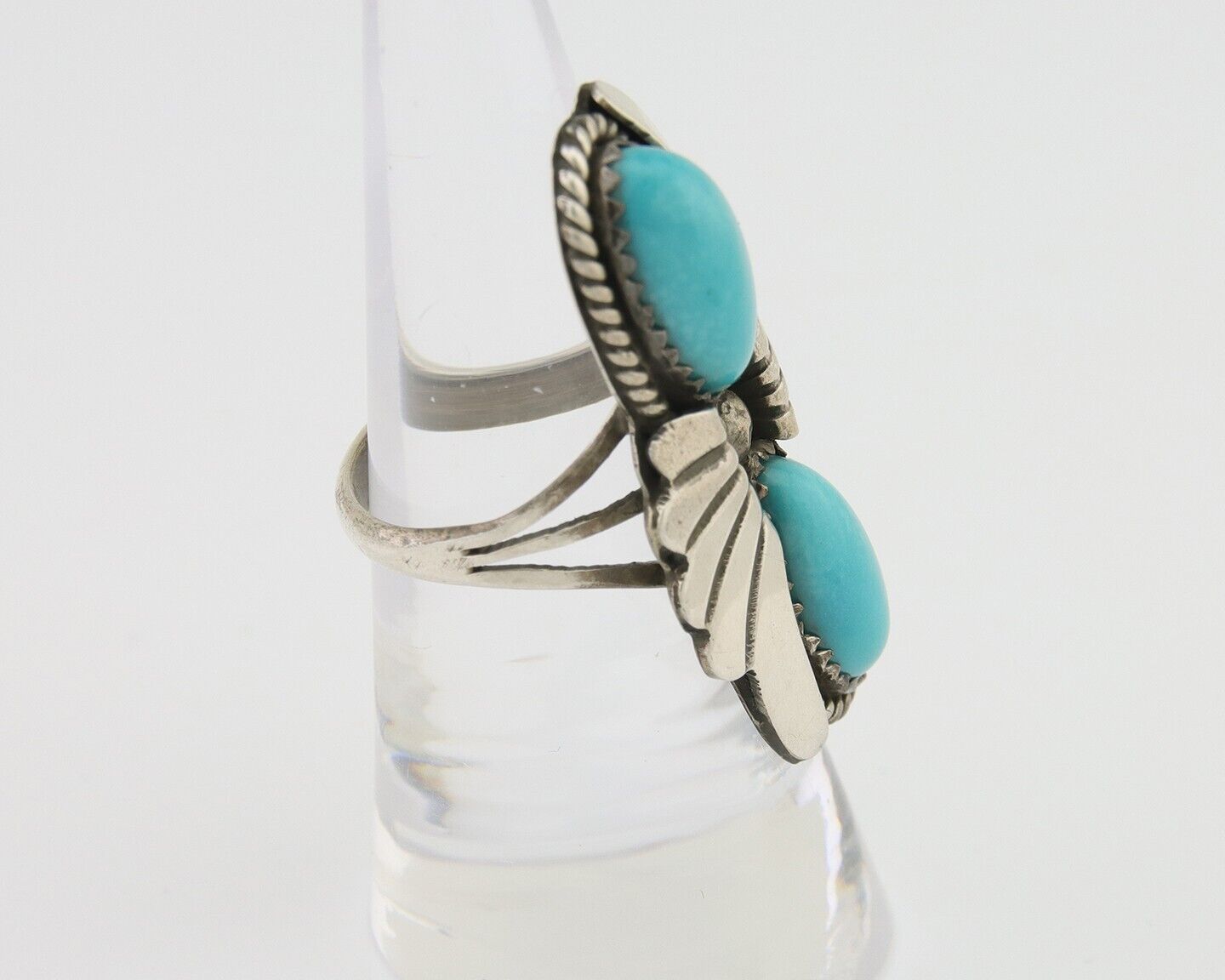 Navajo Ring 925 Silver Natural Blue Turquoise Artist Signed J TSO C.80's