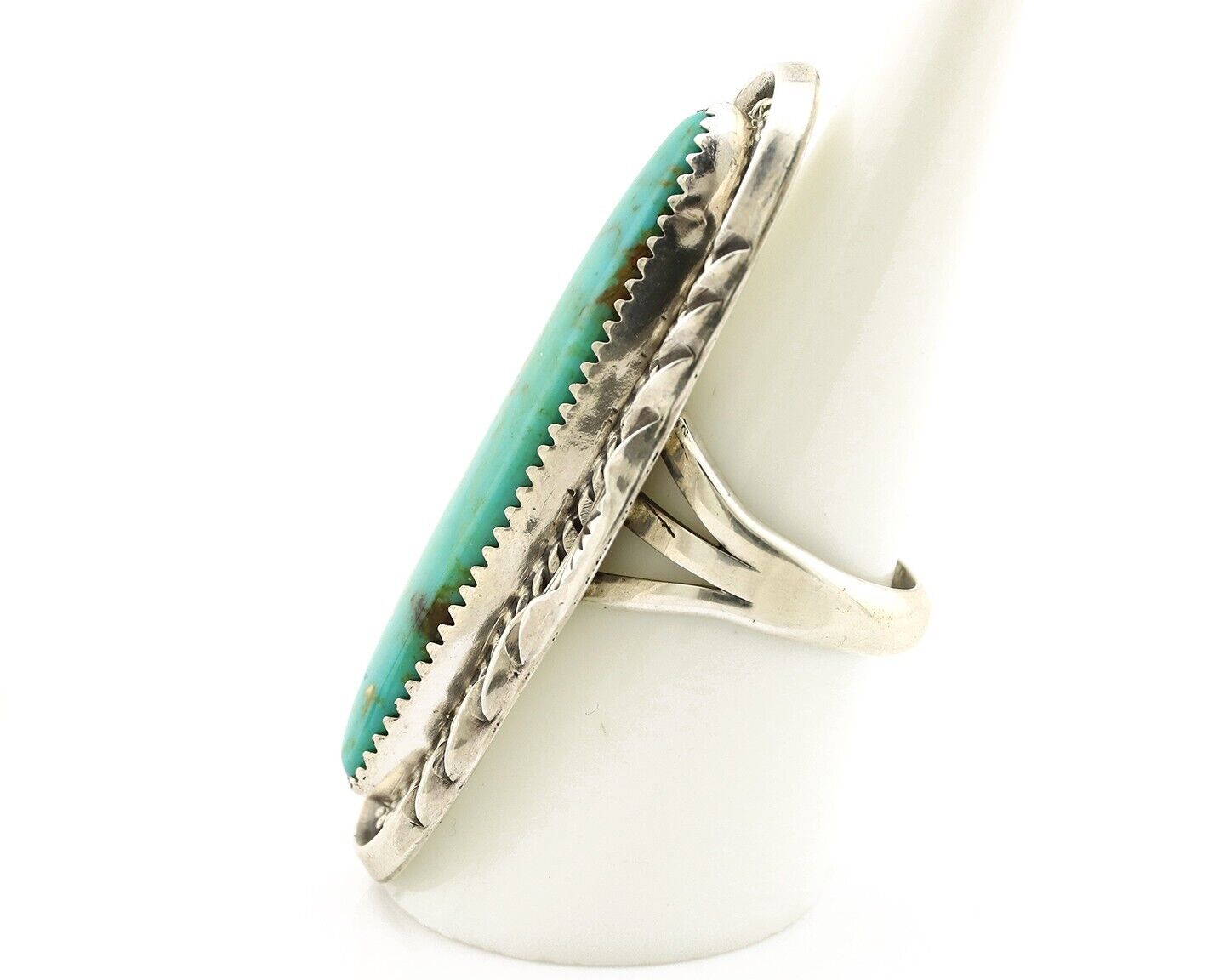 Navajo Ring 925 Silver Natural Mined Turquoise Artist Signed Mike Begay C.80's