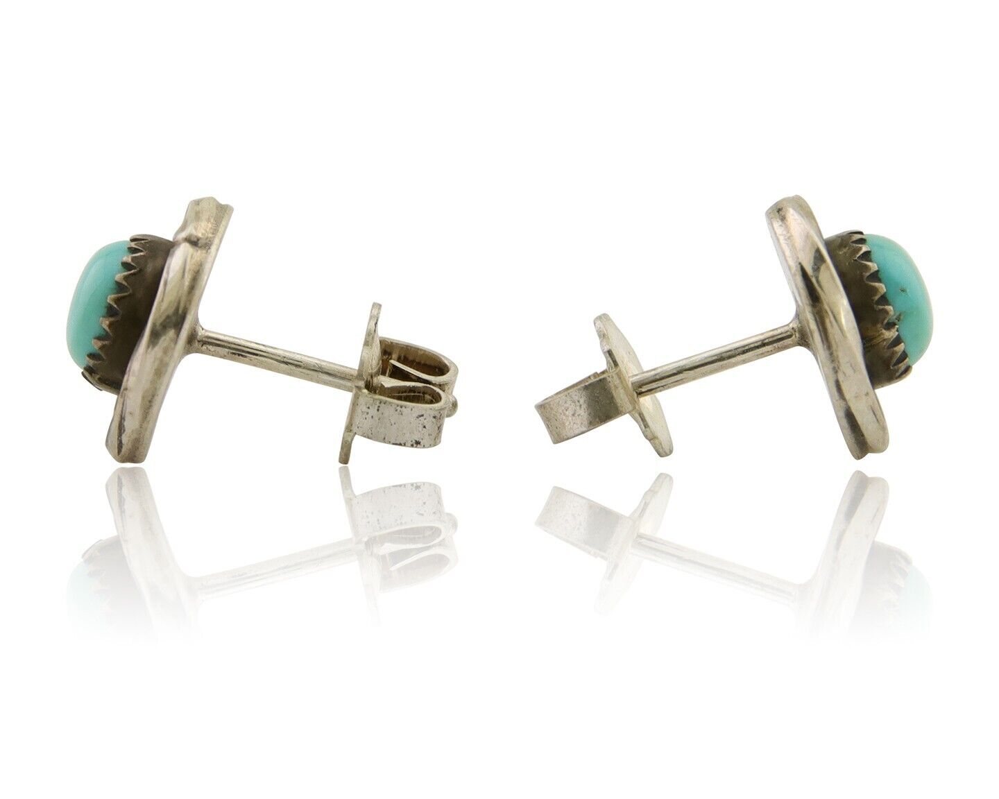 Navajo Snake Eye Earrings 925 Silver Blue Turquoise Native American Artist C.80s