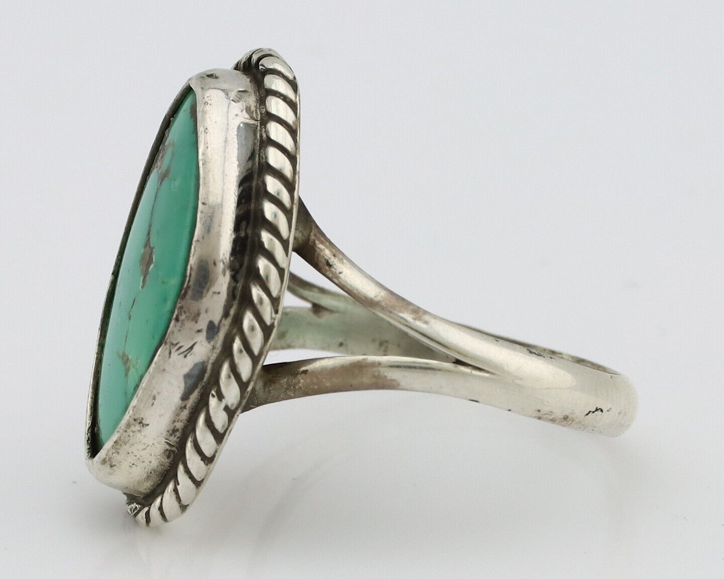 Navajo Ring 925 Silver Natural Turquoise Artist Signed Rabbit Stick C.80's