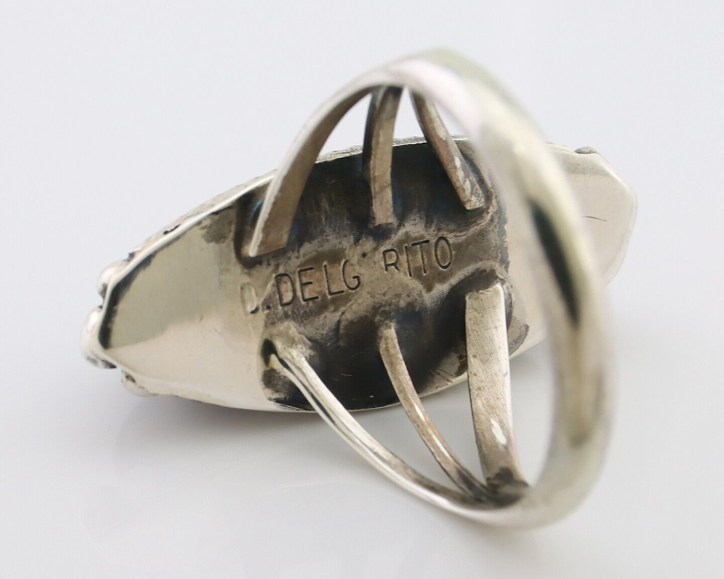 Navajo Ring 925 Silver Turquoise Signed D. Delgarito Size 7.5 C.80's