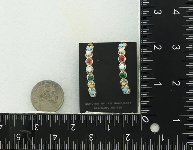 Navajo Hoop Earrings Sterling Silver Natural Gemstones Vintage Signed MCA