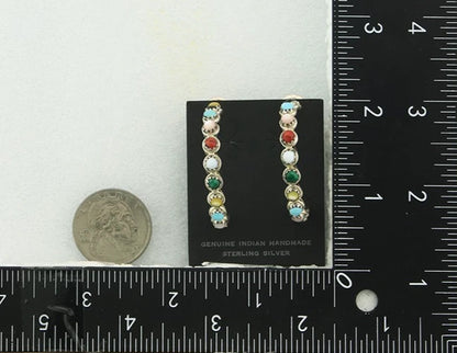Navajo Hoop Earrings Sterling Silver Natural Gemstones Vintage Signed MCA