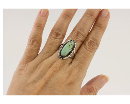 Navajo Handmade Ring 925 Silver Green Turquoise Artist Signed Kachina C.80's