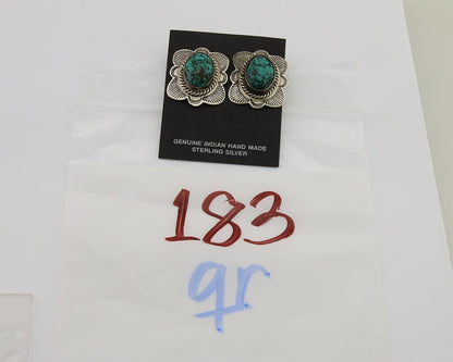 Navajo Earrings 925 Silver Inlaid Turquoise Artist Signed William Denetdale C80s