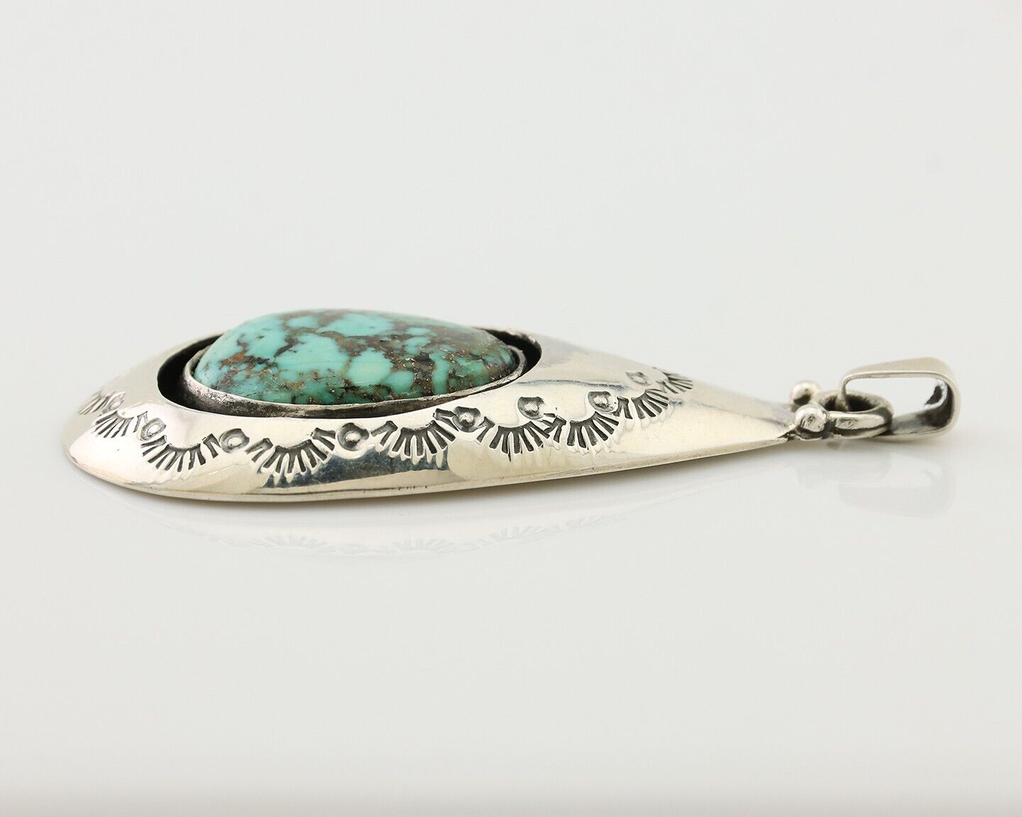 Navajo Pendant 925 Silver Blue Gem Turquoise Artist Signed MC C.80's