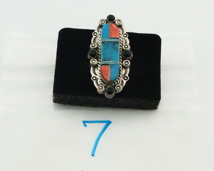 Navajo Tiwa Ring Sterling Silver Gemstone Vintage Signed Francis Size 8.25