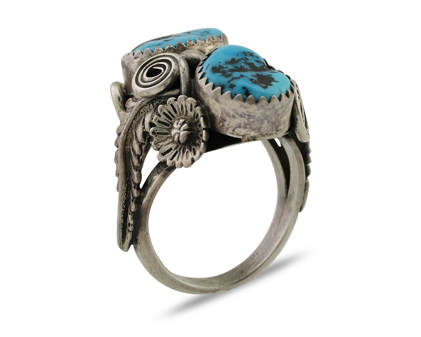 Navajo Handmade Ring 925 Silver Sleeping B Turquoise Artist IHMJ C.80's