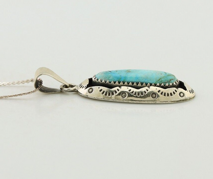 Navajo Necklace 925 Silver Kingman Turquoise Native American Artist C.80s