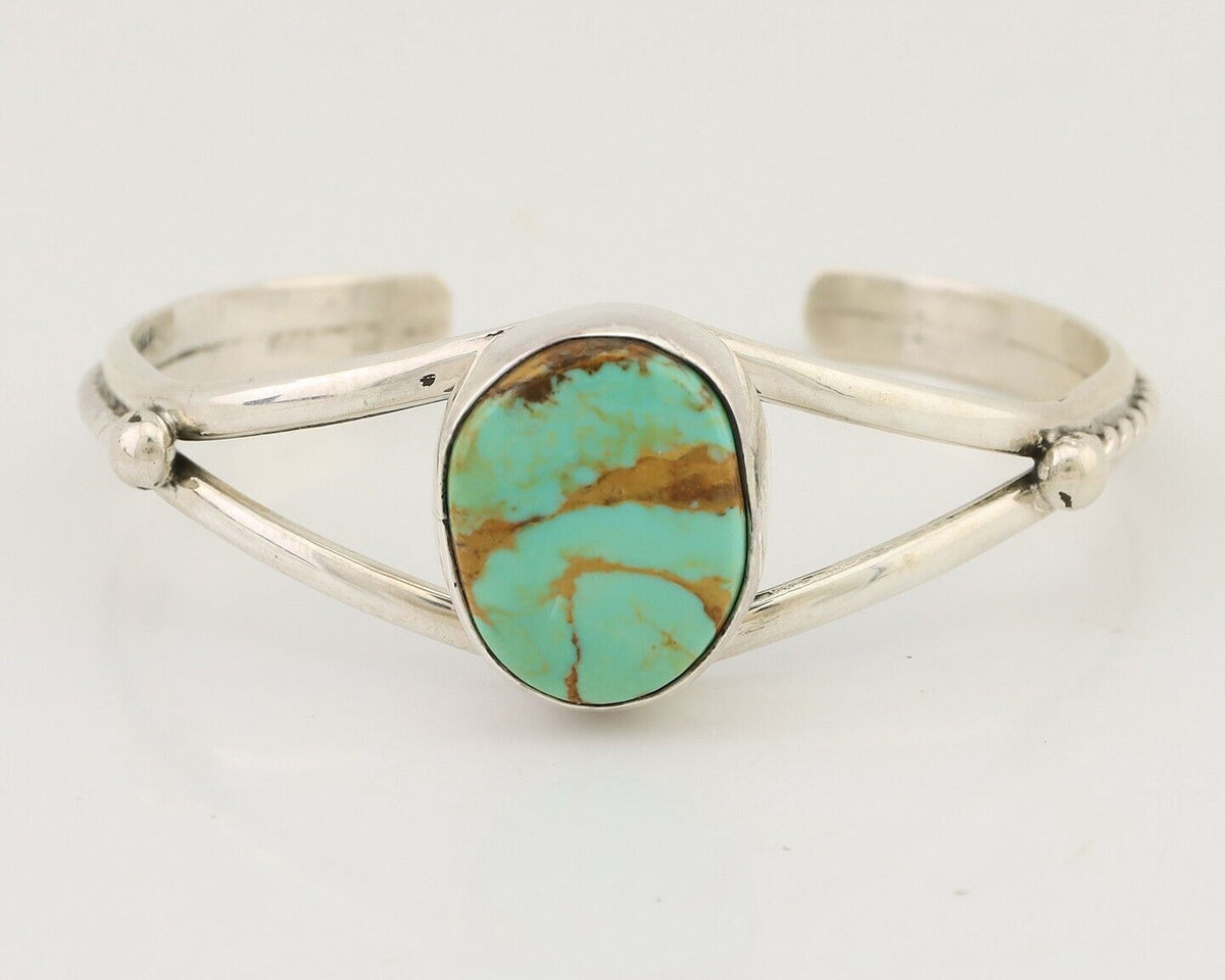 Navajo Cuff Bracelet 925 Silver Natural Blue Turquoise Artist Signed Gecko C.80s