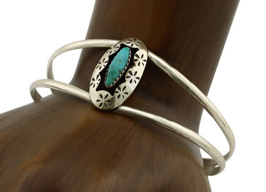Navajo Bracelet 925 Silver Kingman Turquoise Artist Signed IJC C.80's