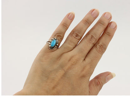 Navajo Ring 925 Silver Sleeping Beauty Turquoise Signed SkyStone Creations C80s