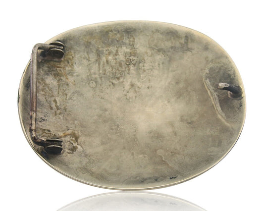 Navajo Belt Buckle .999 Nickel Buffalo Gemstone Signed Chee Keams 3x3.5 in C.80s