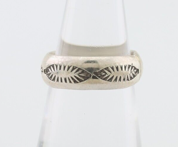 Navajo Hand Stamped Band 925 Silver 6.0 mm Signed Larry Chavez Size 5.5 C.80's