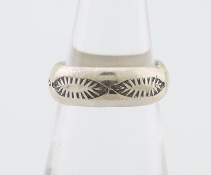 Navajo Hand Stamped Band 925 Silver 6.0 mm Signed Larry Chavez Size 5.5 C.80's