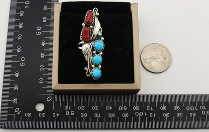 Navajo Handmade Ring 925 Silver Turquoise & Coral Native Artist C.80's