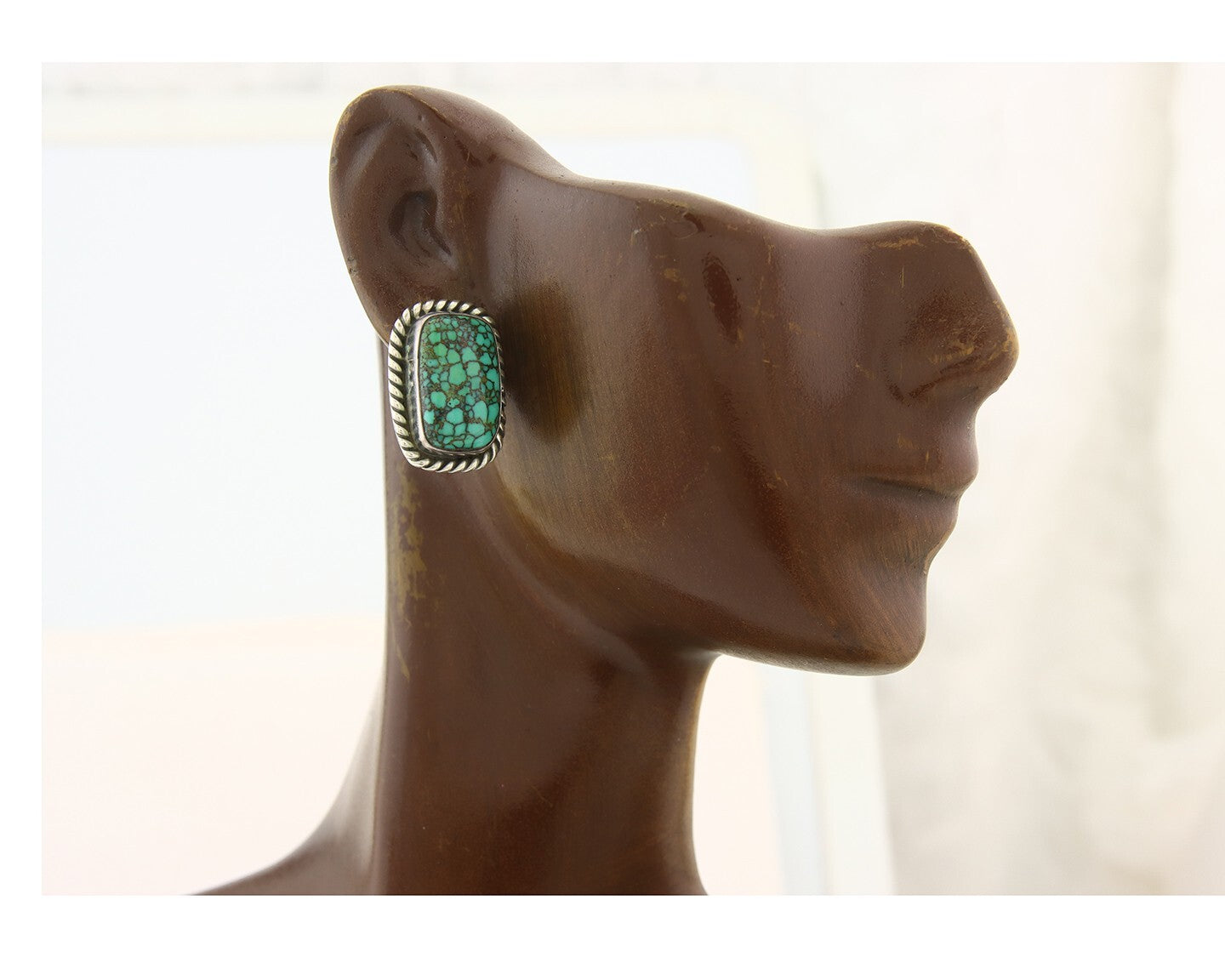 Navajo Earrings 925 Silver Spiderweb Turquoise Artist Signed W C.80's