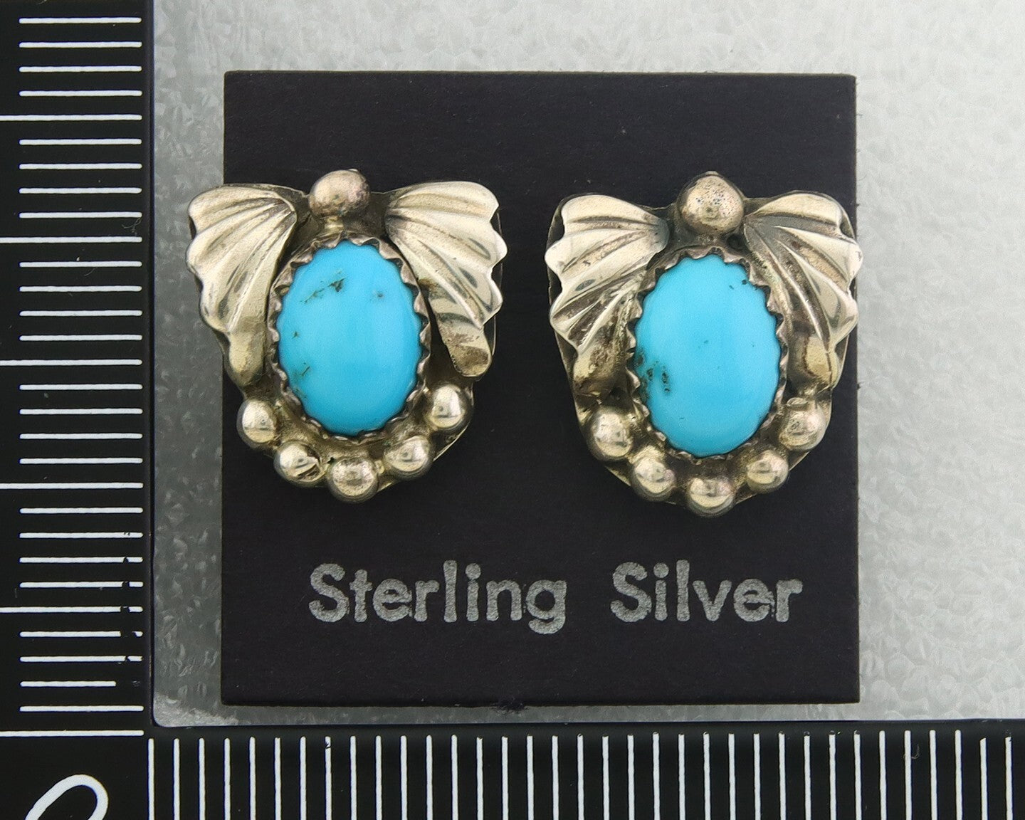 Navajo Earrings 925 Silver Natural Turquoise Artist Signed B. J. C.80's