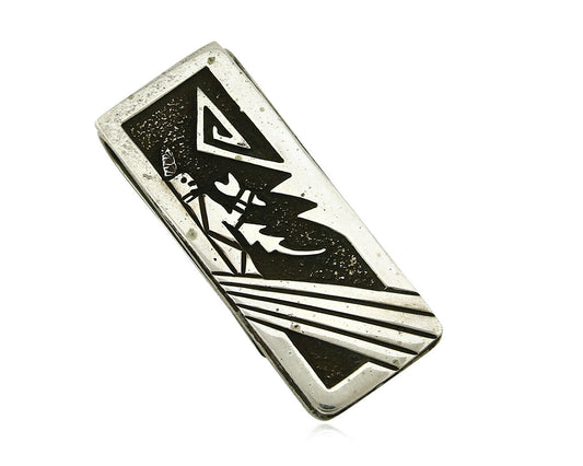 Navajo Money Clip .925 Silver & Nickle Hand Stamped Artist Richard Begay