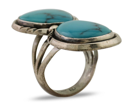 Navajo Handmade Ring 925 Silver Natural Tuquoise Artist Signed RD C.80's