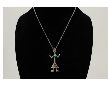 Navajo Turquoise Necklace 925 Silver Sand Cast Dancer C.80's