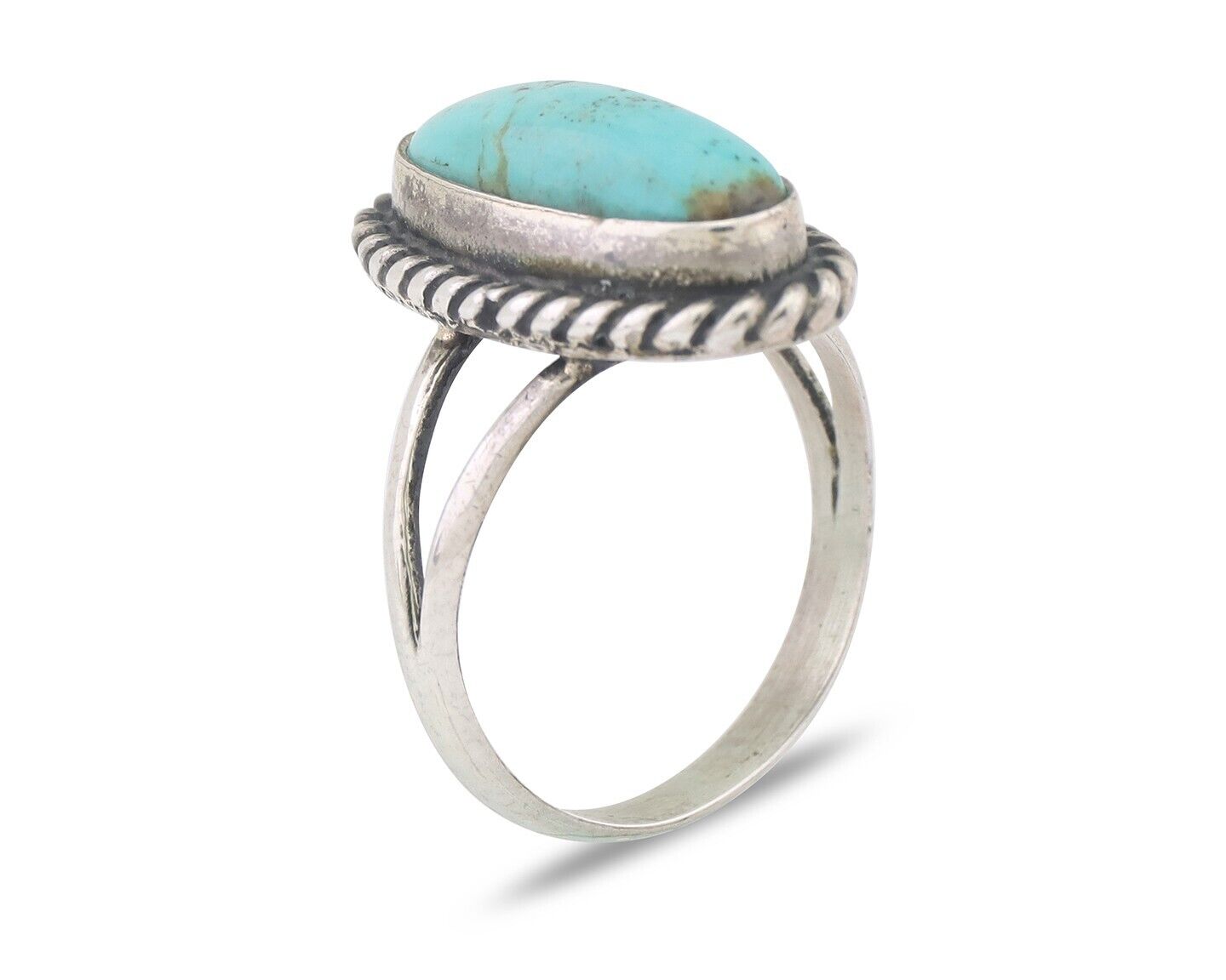 Navajo Ring 925 Silver Natural Turquoise Artist Signed Rabbit Stick C.80's