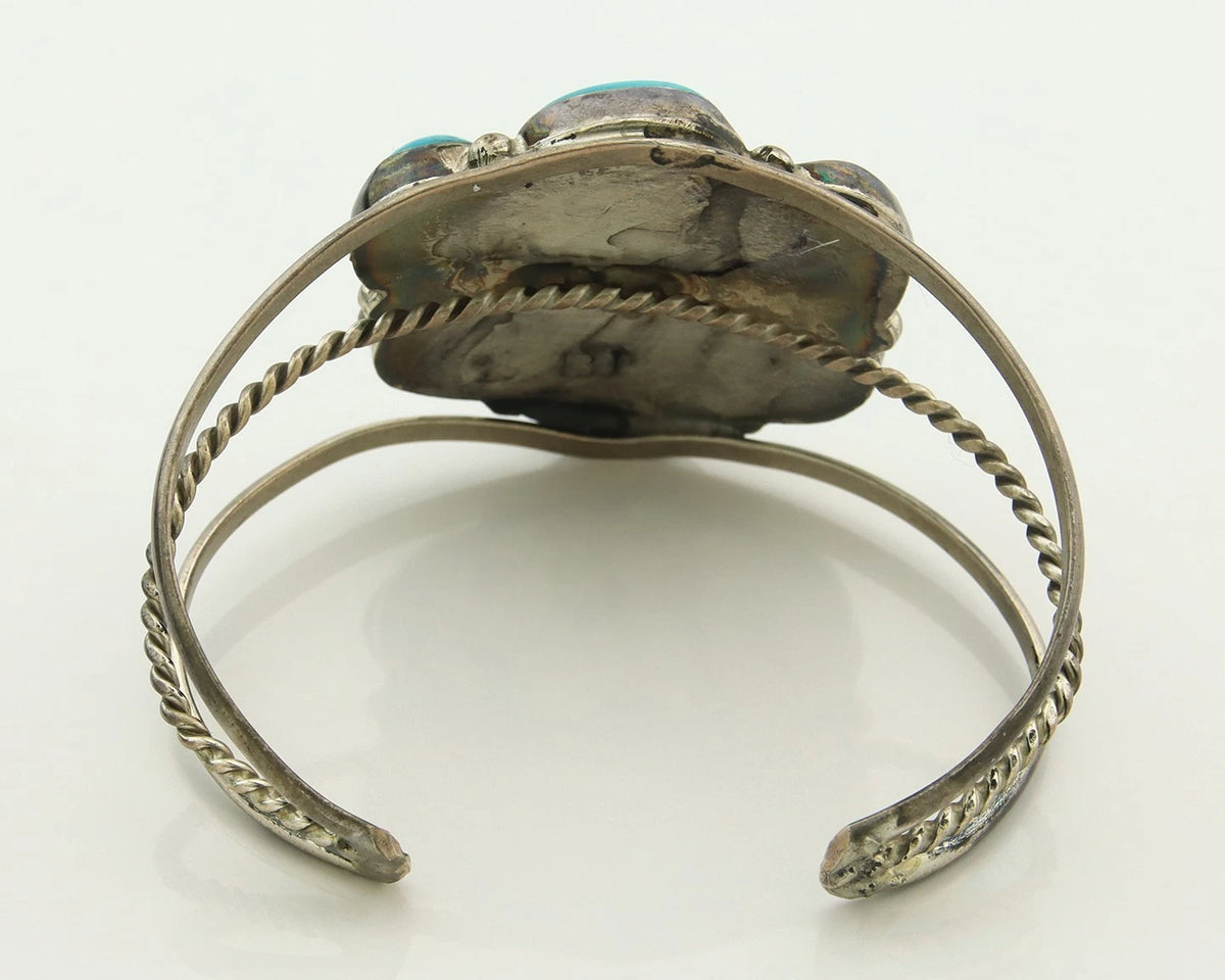 Navajo Cuff Bracelet Sterling Silver Turquoise Vintage Signed BJ