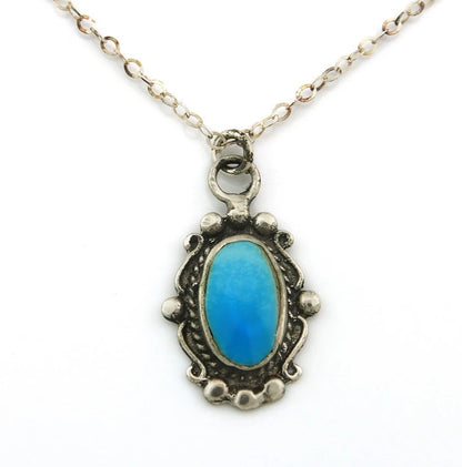 Navajo Necklace Sterling Silver Natural Blue Turquoise Handmade Vintage