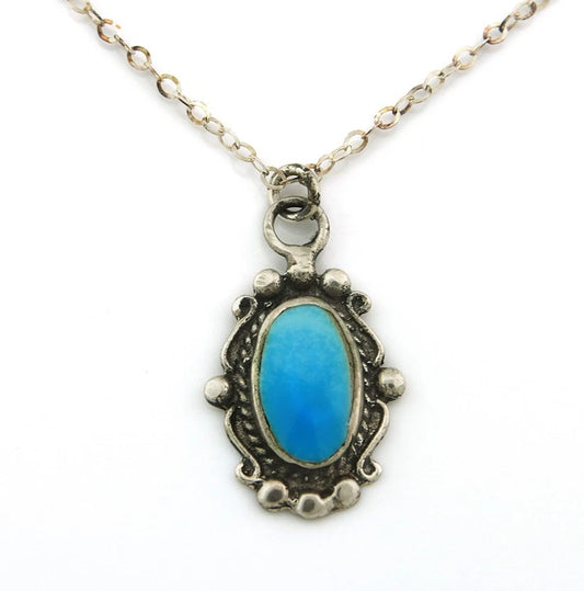 Navajo Necklace Sterling Silver Natural Blue Turquoise Handmade Vintage