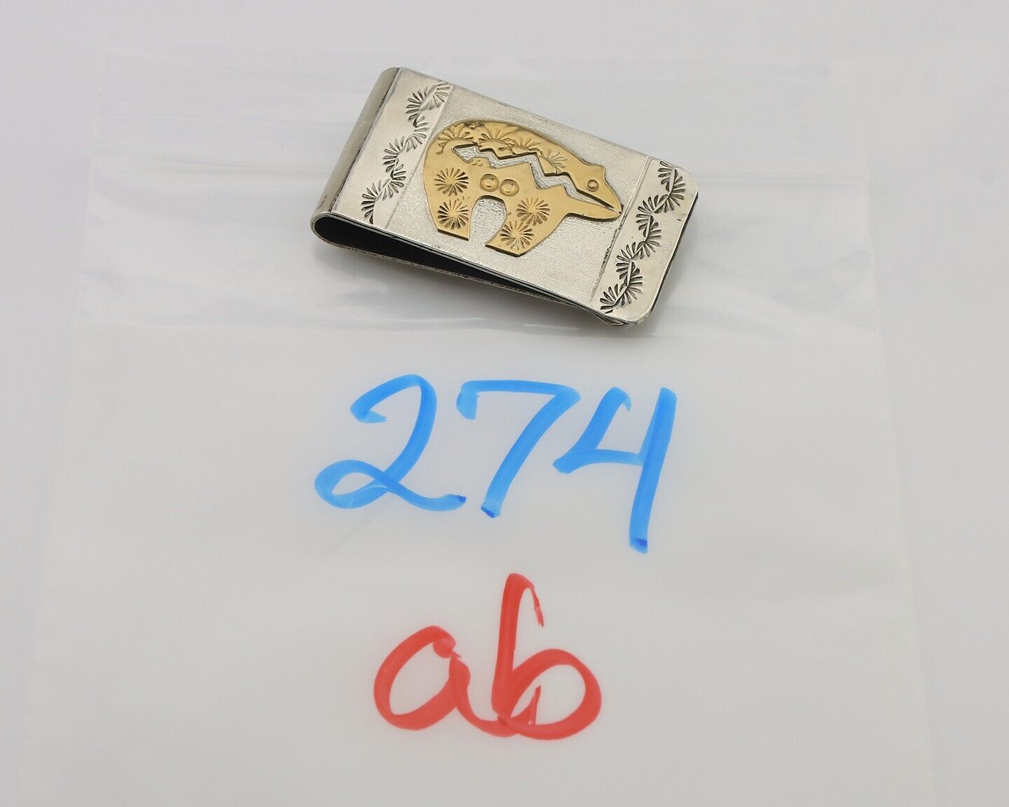 Navajo Money Clip .925 Silver Gold Plate & .999 Nickle Native Artist C.80's