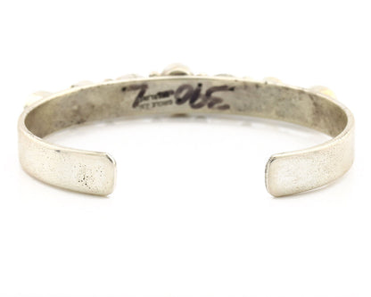 Navajo Bracelet .925 Silver Natural Red Coral Artist Signed Circle JW C.1980's