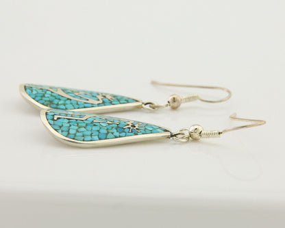 Navajo Kokopelli Earrings 999 Nickel Chip Inlay Turquoise Coral Native American