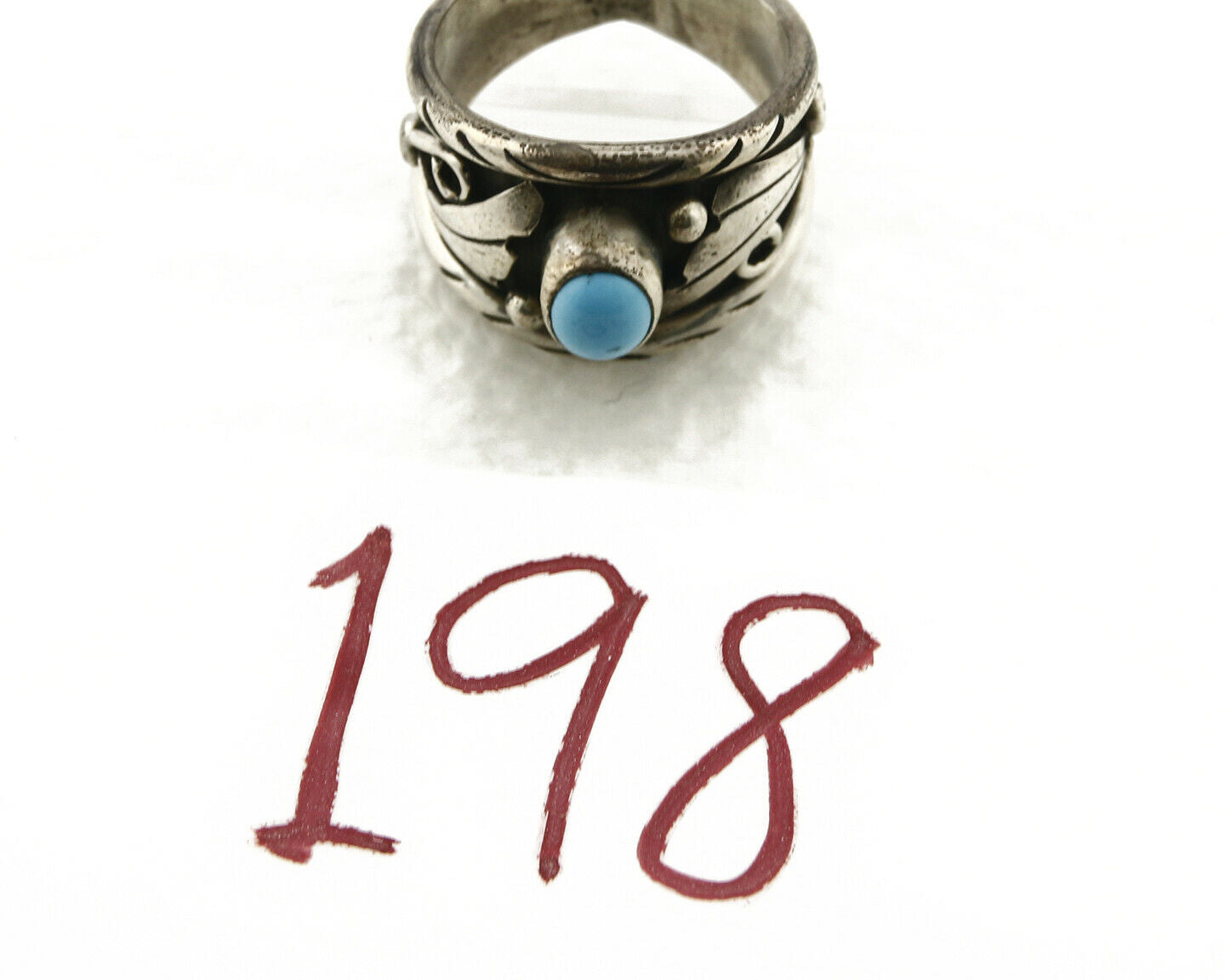 Navajo Ring .925 Silver Handmade Sleeping Beauty Turquoise Signed ELA C.80's