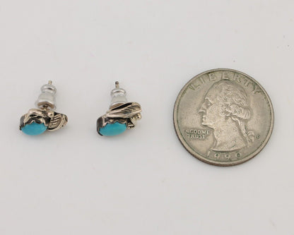 Navajo Handmade Earrings 925 Silver Natural Turquoise Native Artist C.80's