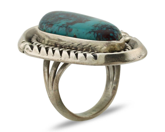 Navajo Ring 925 Silver Natural Blue Turquoise Artist Signed Ben S C.80's