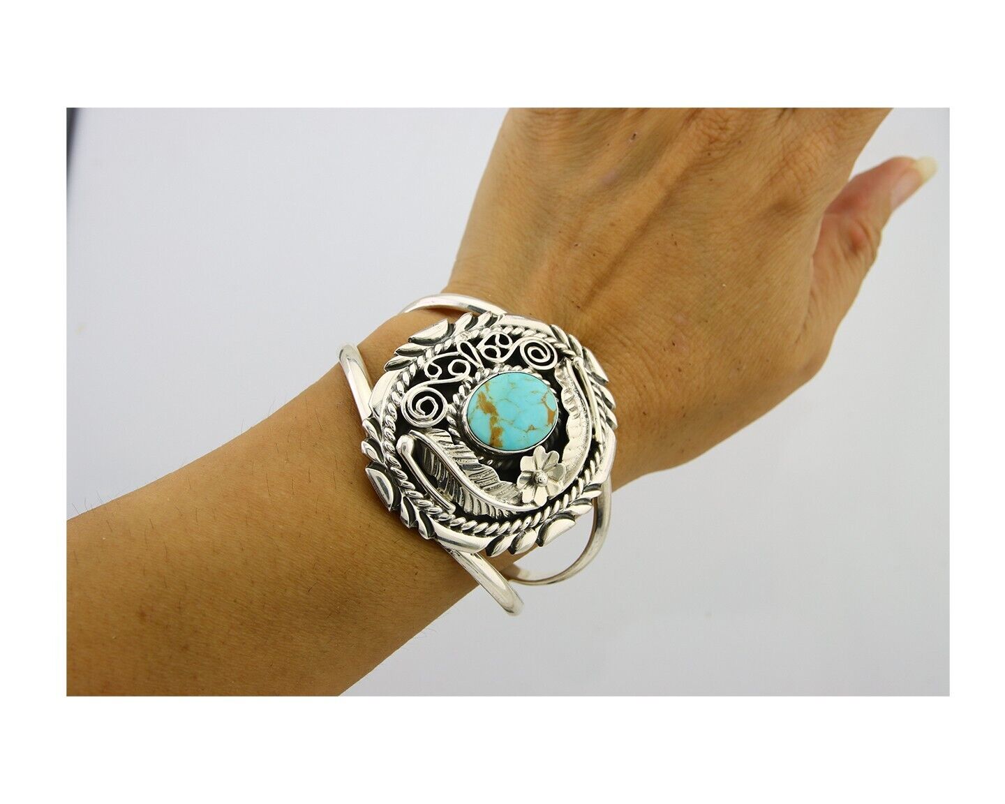 Navajo Cuff Bracelet 925 Silver Cuff Turquoise Cuff Native American Artist C80's