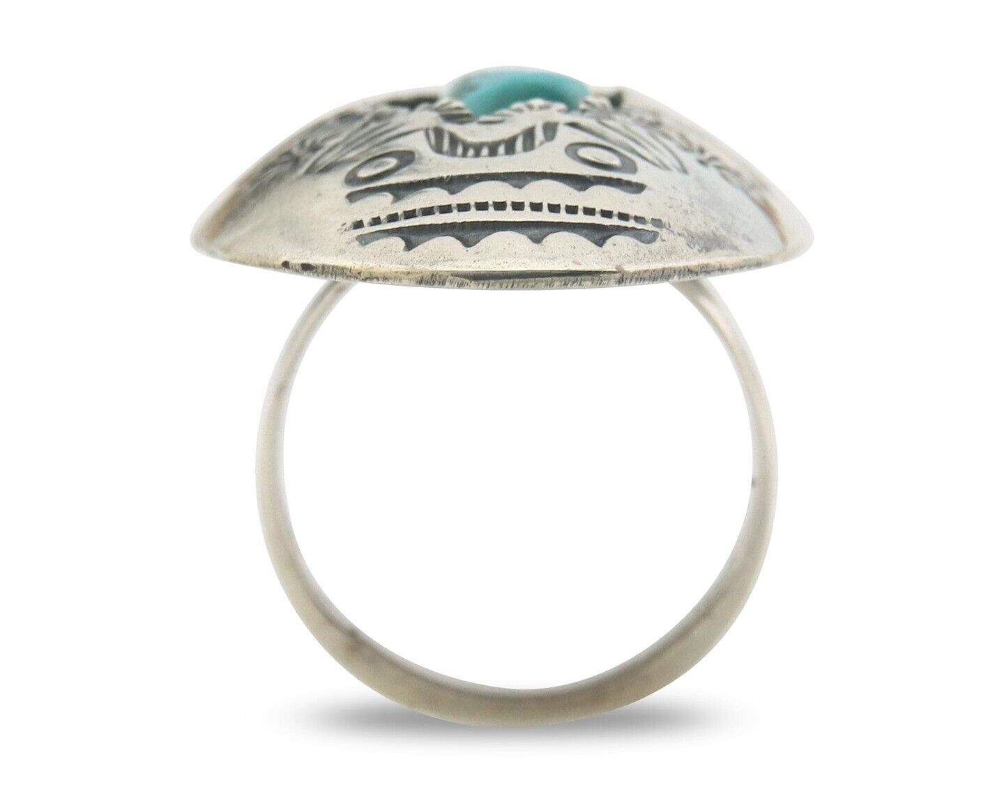 Navajo Ring 925 Sterling Turquoise Hand Stamped Signed J Martinez C.80's Sz 7.5