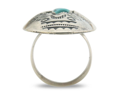 Navajo Ring 925 Sterling Turquoise Hand Stamped Signed J Martinez C.80's Sz 7.5