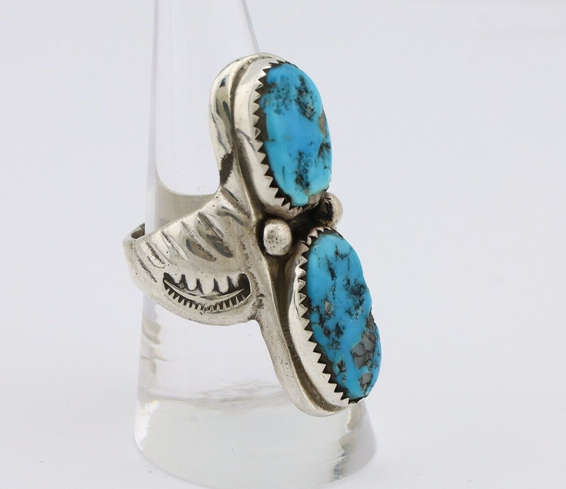 Navajo Ring 925 Silver Natural Blue Turquoise Artist Signed R C.80's