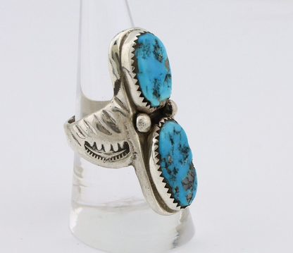 Navajo Ring 925 Silver Natural Blue Turquoise Artist Signed R C.80's