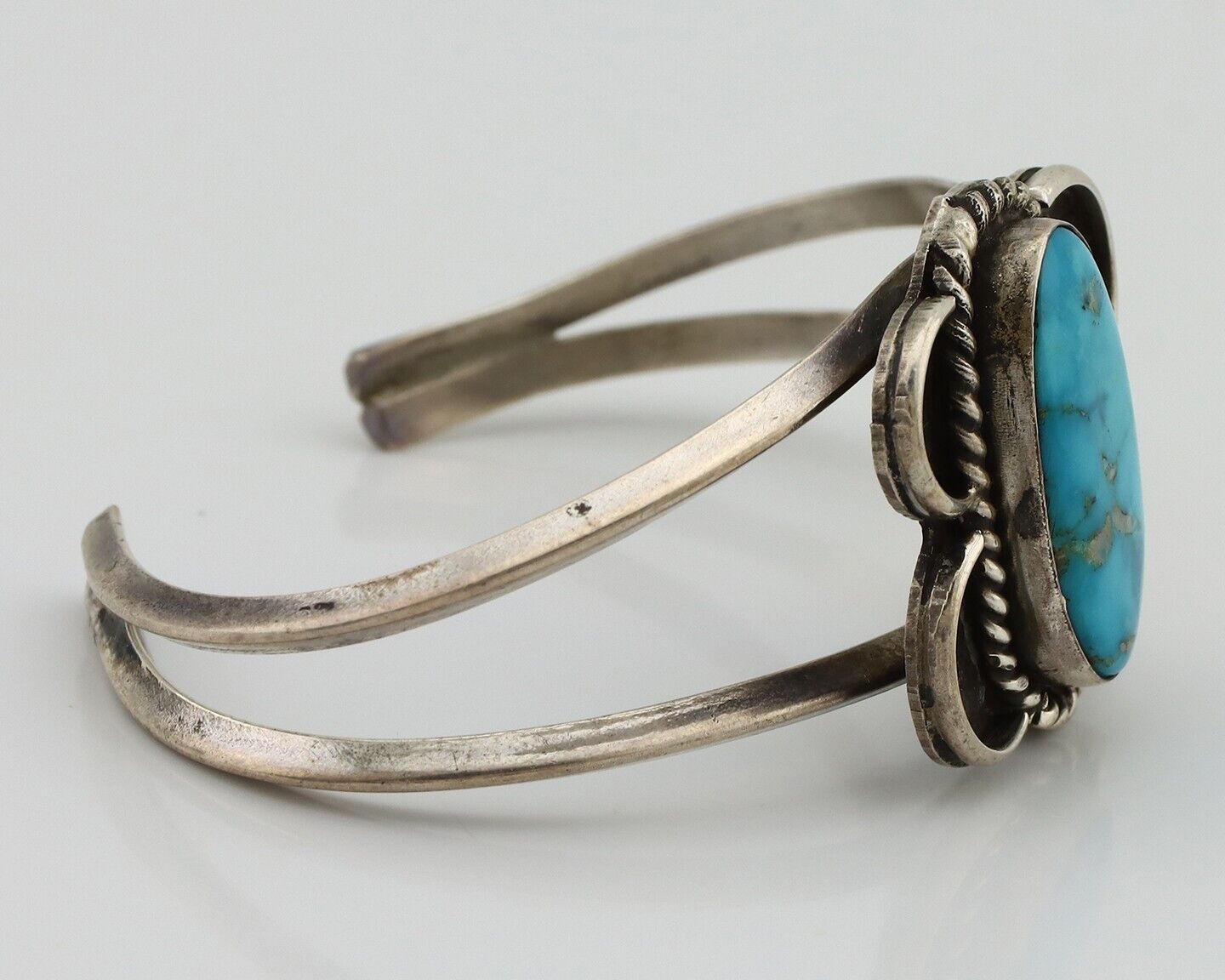Navajo Bracelet 925 Silver Natural Blue Turquoise Native American Artist C.80's
