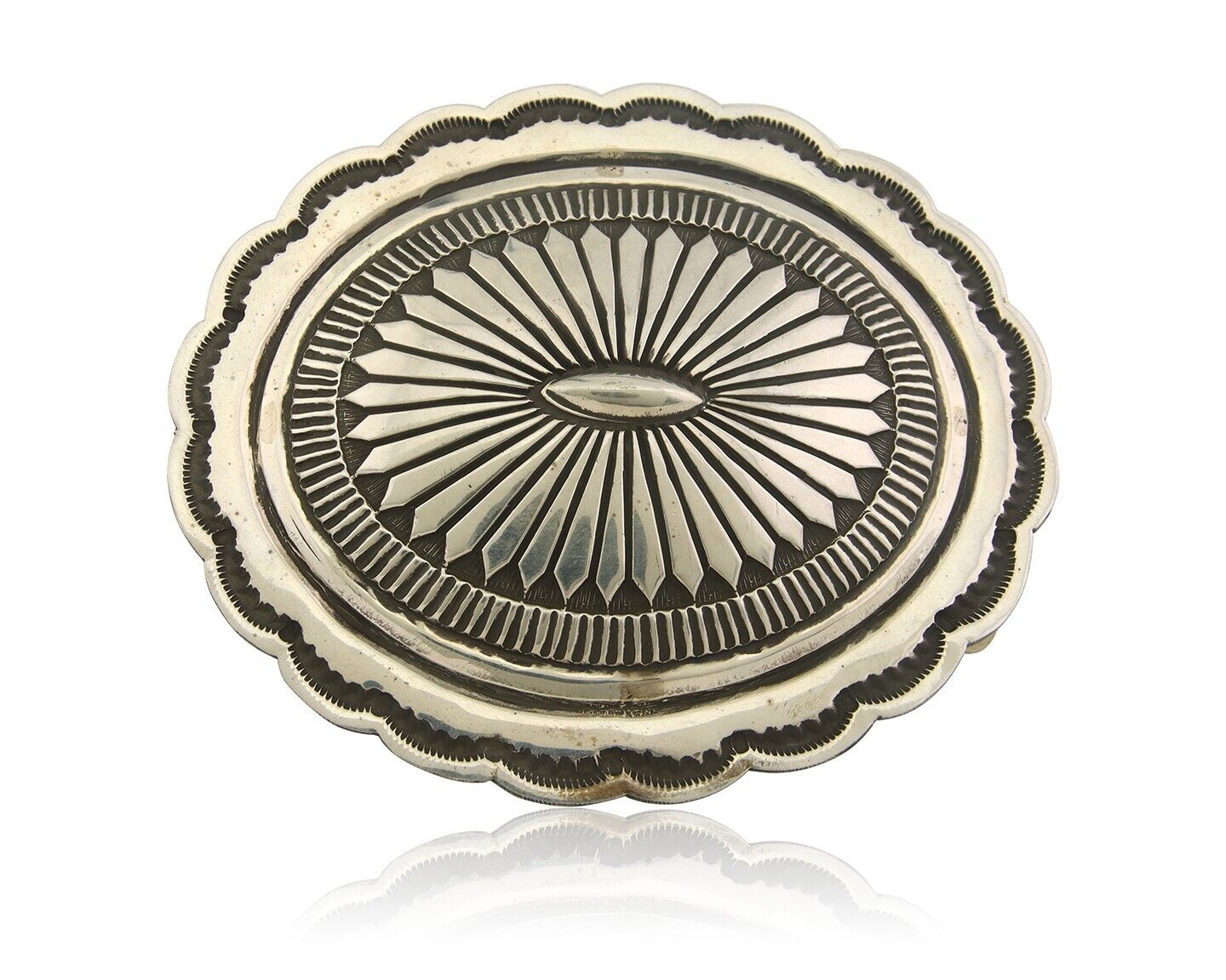 Navajo Belt Buckle 925 Sterling Silver Concho Signed R Martinez 1.5x2.5 in C.80s