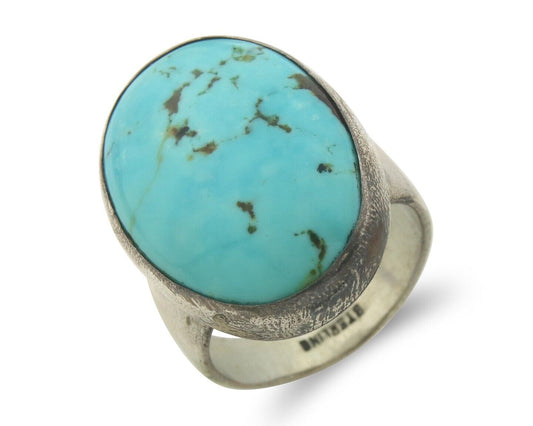 Navajo Ring 925 Sterling Turquoise Handmade Signed M Montoya C.80's Size 10