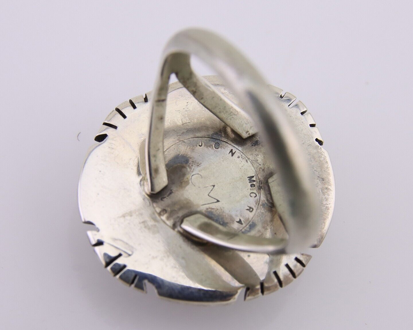 Navajo Ring 925 Silver Spiderweb Turquoise Signed Jon McCray C.80's