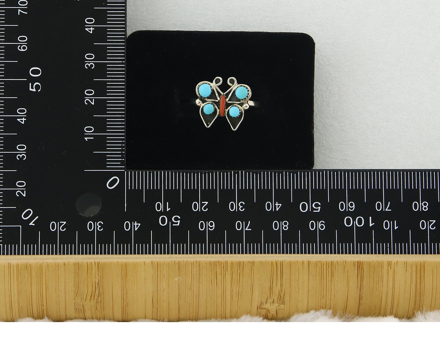 Navajo Butterfly Ring 925 Sterling Silver Authentic Turquoise & Coral Size 7.25