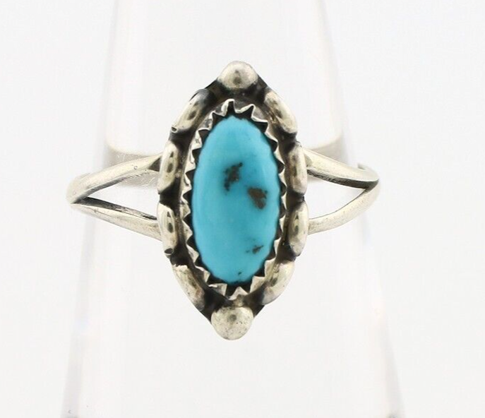 Navajo Ring 925 Silver Sleeping Beauty Turquoise Signed SkyStone Creations C80s