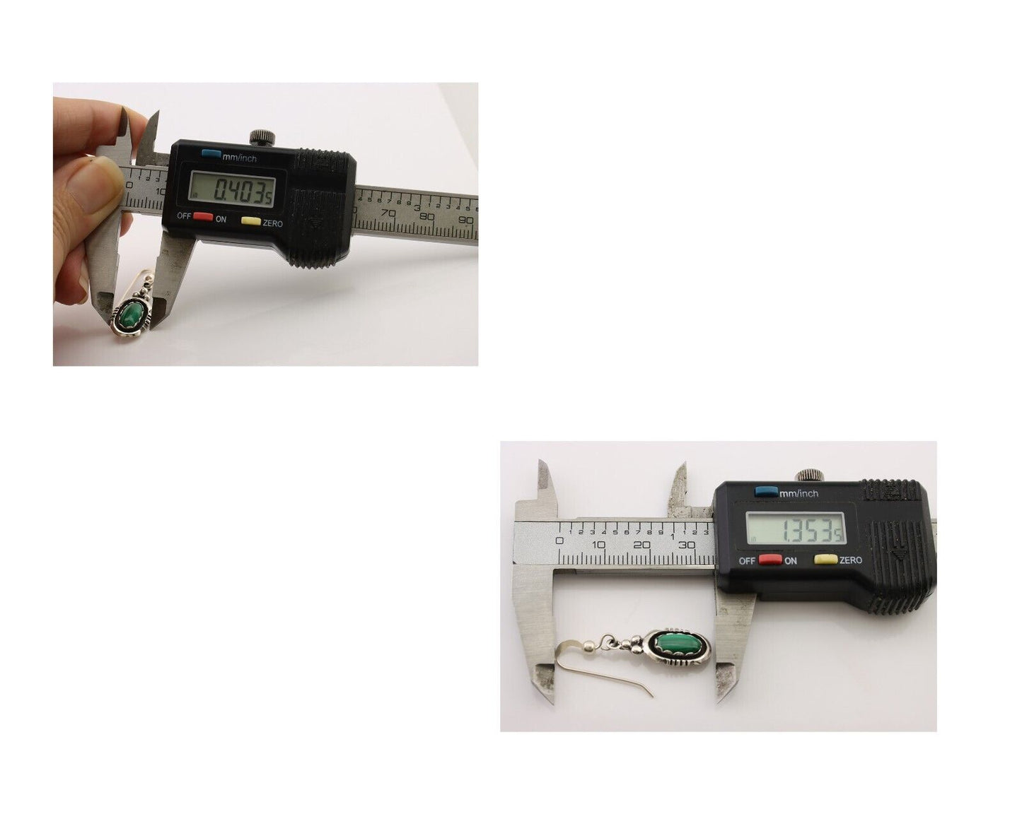 Navajo Dangle Earrings 925 Silver Natural Malachite Native American Artist C.80s