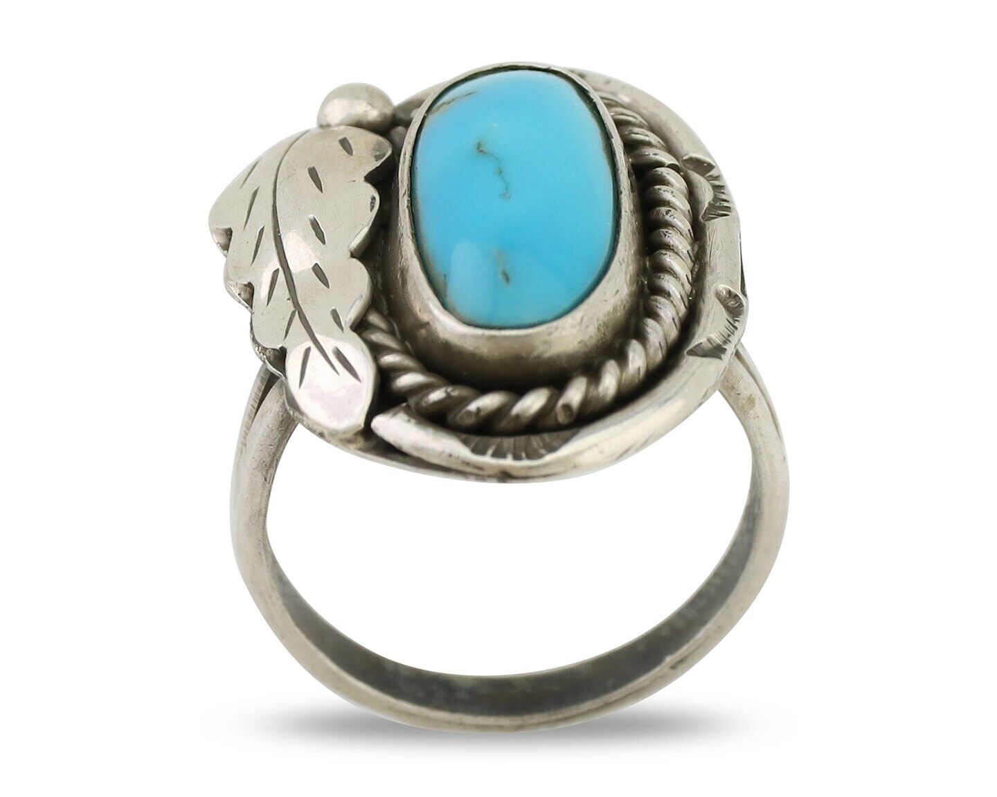 Navajo Handmade Ring 925 Silver Natural Turquoise Signed Jason Livingston C.80's